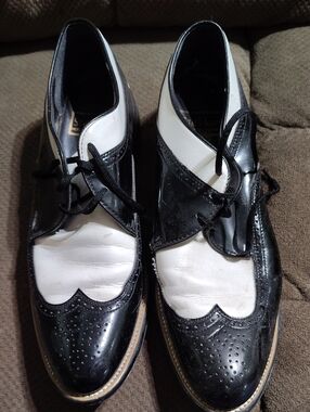 Stacy Adams Black and White Two-Tone Wingtip Oxfords